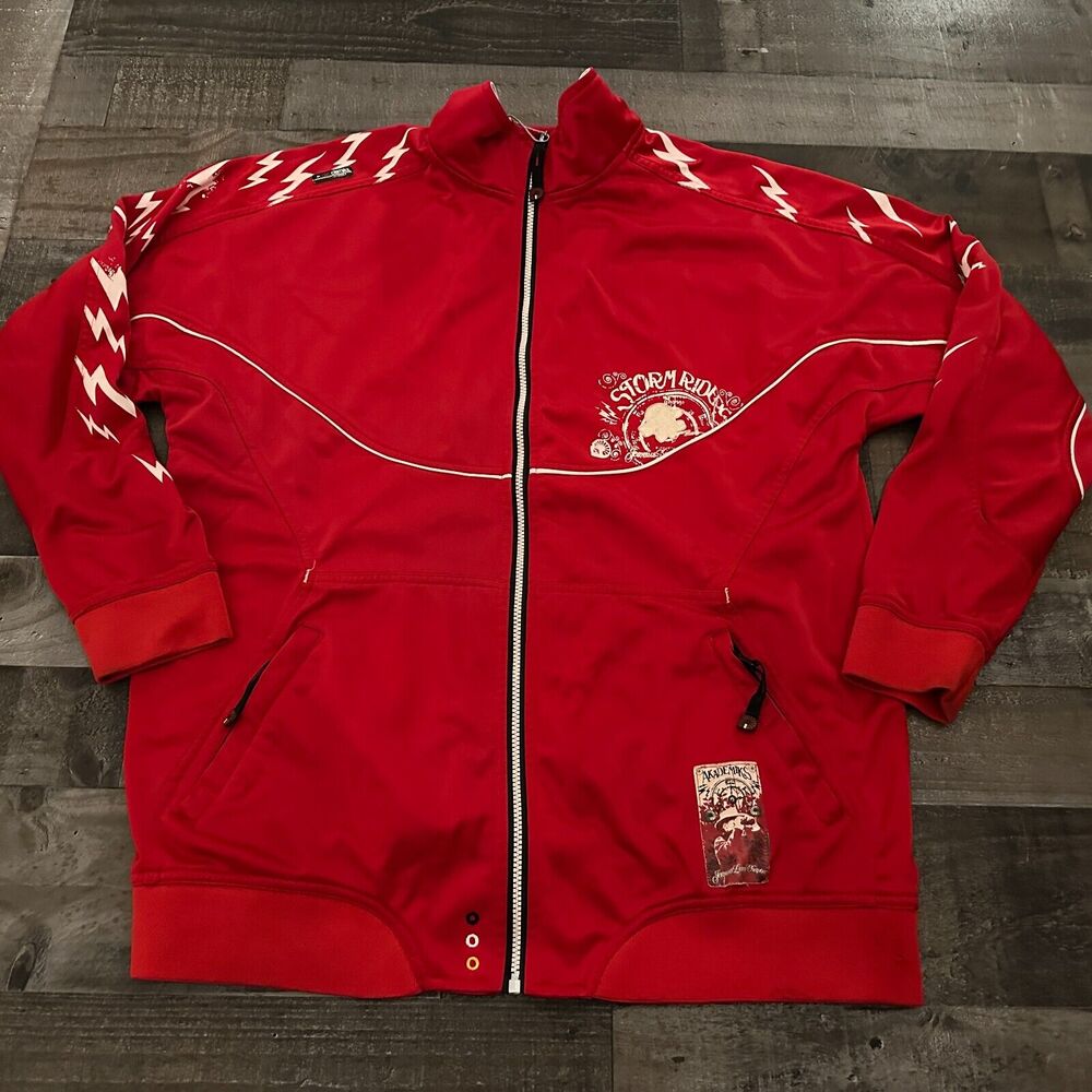 Akademiks Storm Riders Jeanius Level Chapter Track Jacket Mens‎ XL Red Damaged